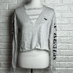 PINK Gray Cropped Long Sleeve Women's Top- size medium